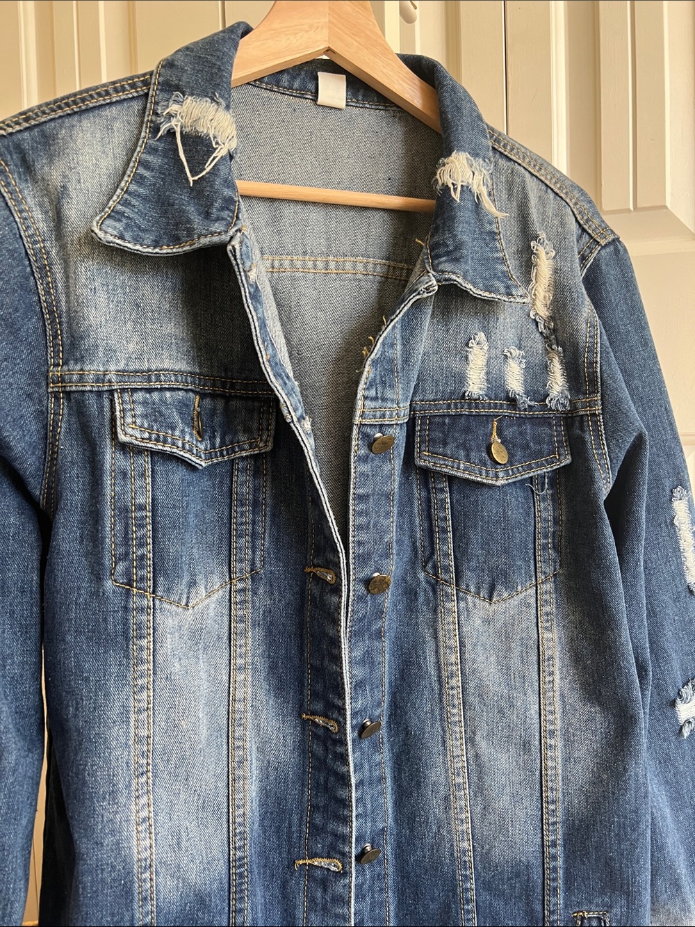 Distressed Blue Denim Vintage Duster Jeans Jacket